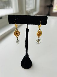 Vintage Hearts Crystal And Gold Tone Drop Earrings Unusual