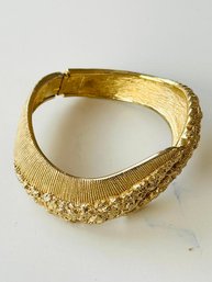 Vintage Brutalist   Elegant Evening Hinged 'MONET' Gold Nugget Bracelet In Goldtone
