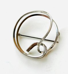 Vintage Modern Minimalist Twist Silver Tone Pin Brooch