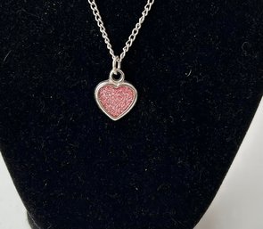 Frosty Pink Bejeweled Heart And Silver Tone Chain Necklace