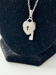 Couture Clear Rhinestone Studded Heart 'Lock' And 'Key' Necklace