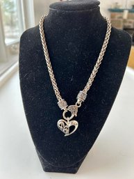 Ornate Silver Tone Heavy Chain  Hearts Necklace