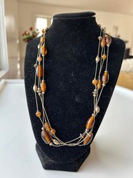 Amber Color Glass 3 Strand Bohemian Open Bouquet Necklace