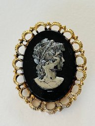 Vintage Gray Faux Cameo Pin And Pendant