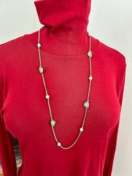 Modern Elegant Long Powder Blue And Pale Green Gold Tone Chain Necklace