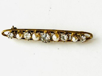 Vintage Marked 'Germany' Rhinestones And Faux-Pearls Brooch