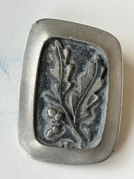 Vintage Pewter Sculptural Modernist  Acorn And Leaves Pin Unsigned