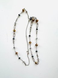Modern Amber/Black/Silver Faceted Beaded Necklace Long-Drop