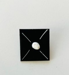 Vintage Modern Black And White Enameled Copper Pin - Abstract Design