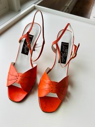 Vintage Lord & Taylor Italy Leather Orange Pumps 7.5-M