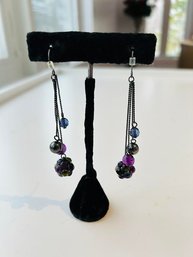 Sexy Long-Drop Amethyst, Blue And Black Attractive Earrings