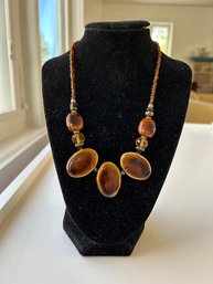 Beautiful Chocolate And Amber Beaded Necklace