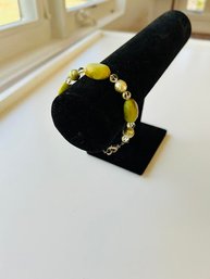 Handmade Green Stones Clear And Grey Plastic Beaded Bracelet
