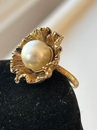 Vintage Large White Pearl Adjustable Ring