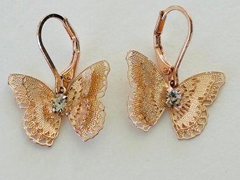 Delicate Butterfly-Center Rhinestone Pierced Earrings