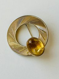 Vintage Midcentury Amber Color Stone Pin Brooch