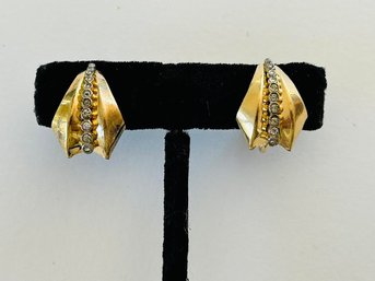 Vintage 18 K Gold Filled And Rhinestone  Elegant Screw Back Earrings
