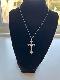 Modern Silver Tone Cross Pendant Necklace