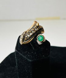 Vintage Victorian Style Bronze With Rhine Stone Ring SZ 8