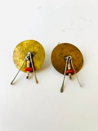 Vintage Boho Gold And Silver Tone Small Beaded  Circular Post Earrings