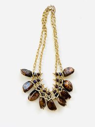 Couture Gold Tone Chain Large Faux Stones Necklace