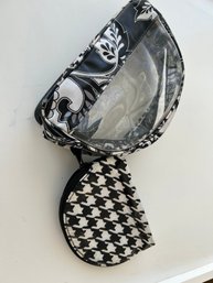 Signed VERA Black & White Vinyl Abstract Plaid Make Up Bag And Purse