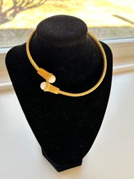 Vintage Couture  FLEX Gold Tone And Milk Glass Beaded Choker Necklace