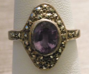 Sterling And Amethyst Ladies Ring Size 5 1/2