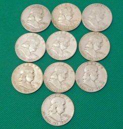 10 Franklin Silver Half Dollars ($5.00 Face Value)