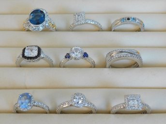 Lot Of 9 Sterling Ladies Rings Sizes 7 To 8 Total Weight 1.3 Troy Ounces