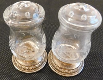 Quaker Silver Co Sterling Weighted Salt & Pepper Set Etched