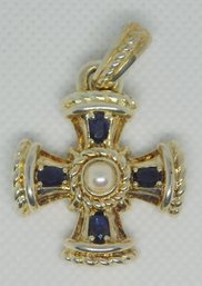 Judith Ripka Sterling Silver Pearl Sapphire Cross Pendant