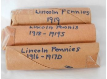 3 Rolls As Found Of Lincoln Cents 1916 To 1919