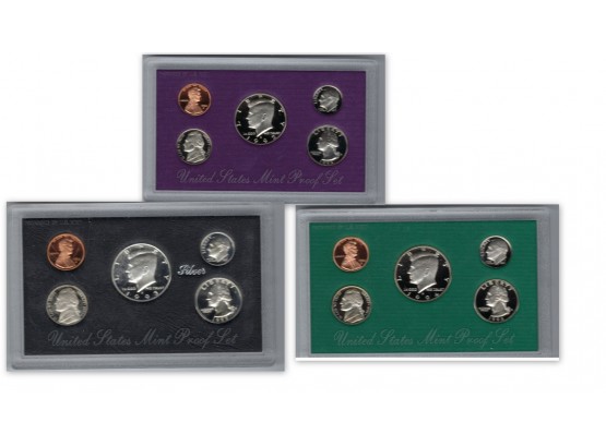 3 US Mint Proof Sets  1992, 1993 Silver & 1994