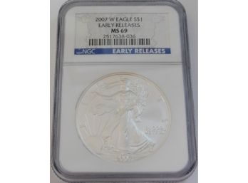 2007  W Early Release American Eagle Silver Dollar NGC MS69