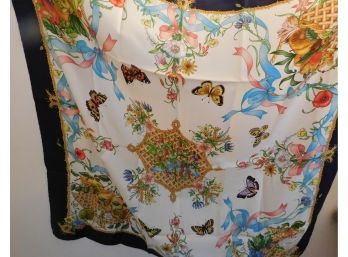 Gucci Silk Scarf With Butterflies Appx 32' Square Made In Italy