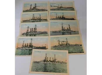 Military Battle Ship Postcards Tiehnor Unused USS  (9)