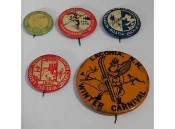 1920's To 1950's Laconia NH Area Winter Carnival Pinback Buttons