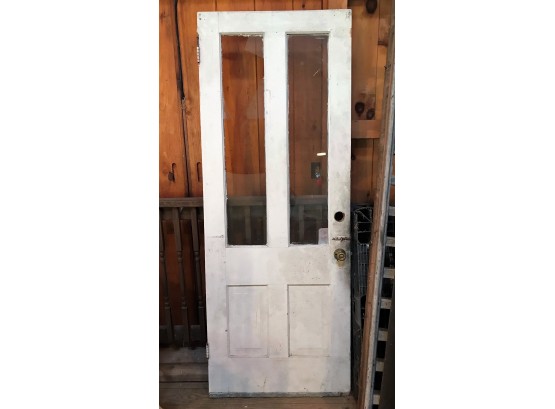 Antique Painted Wood And Glass Door - 32 In X 7 Ft