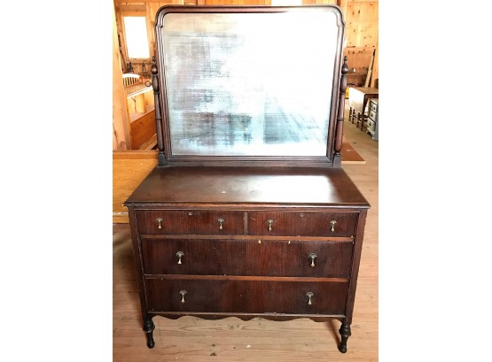 Vintage Walnut Wood Dresser With Mirror - 43 X 22 X 68 In.