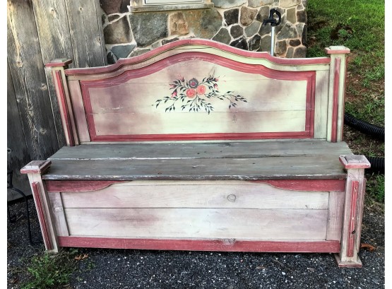 Vintage Heavy Duty Painted Wooden Floral Outdoor Bench - 70 X 24 X 45