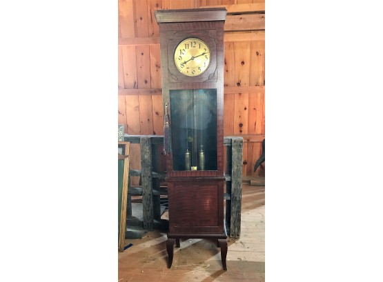 Antique Walnut Tall Grandfather Clock With Key - Working! - 18 X 13 X  80 In