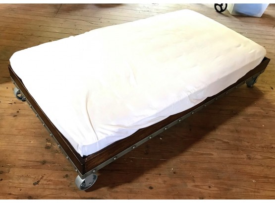 Twin Size Bed Frame With Mattress On Wheels With Brakes - 78 X 42 X 17 In