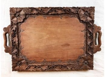 Hand Carved Vintage Wooden Tray - 17.5 X 11.5 In.