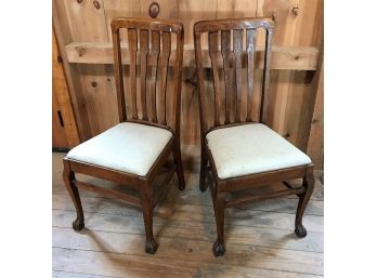 Vintage Wood And Linen Chairs - Set Of Two - 19 X 17 X 39 In.