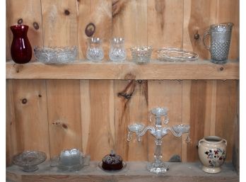 Crystal Glassware, Candle Holder, Red Vase, Serving Set, Platters, Pitcher, Ceramic Jar, Bowls