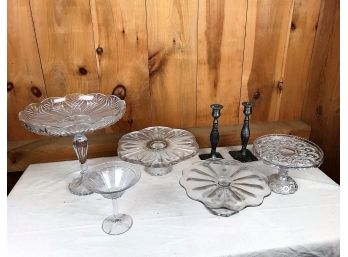 Crystal Glassware And Metal Candle Holders
