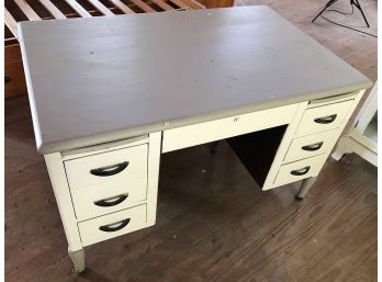 Vintage Painted Wooden Desk With Drawers - 19 X 31 X 30.5 In