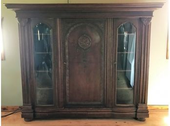 Antique Solid Walnut Wood Victorian Armoire -Has ALL Keys -3 Doors (2 Glass), Removable Shelves -104x16x82 In.