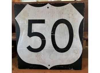 Large Old Vintage Route 50 Sign - 3 Ft X 3 Ft - Aluminum And Wood